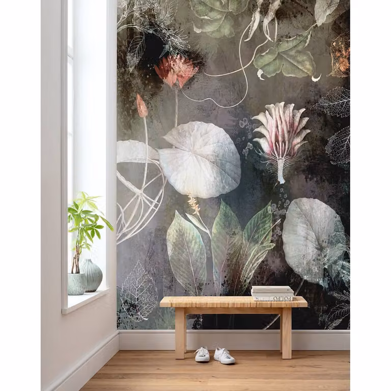 home24 Vlies-fotobehang Night Flowers, Multicolour, B: 200 cm, H: 280 cm
