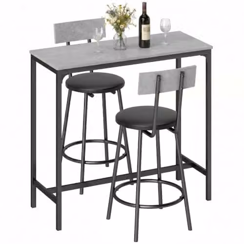 HOMCOM Bartafel set met 2 barkrukken, grijs, B: 100 cm, D: 40 cm, H: 90,5 cm