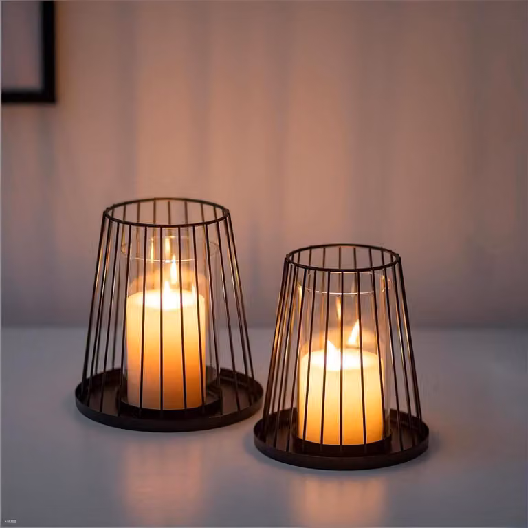Set van 2 Zwarte Windlicht Kaarsenhouders met Glas in Trapezium Design voor Sfeerverlichting Buiten
