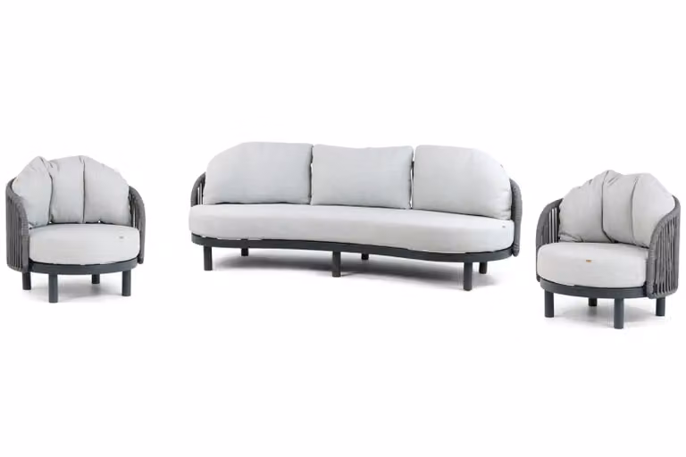 Santika Furniture Nanda 3-delige loungeset met aluminium frame en kussens in antraciet en grijs