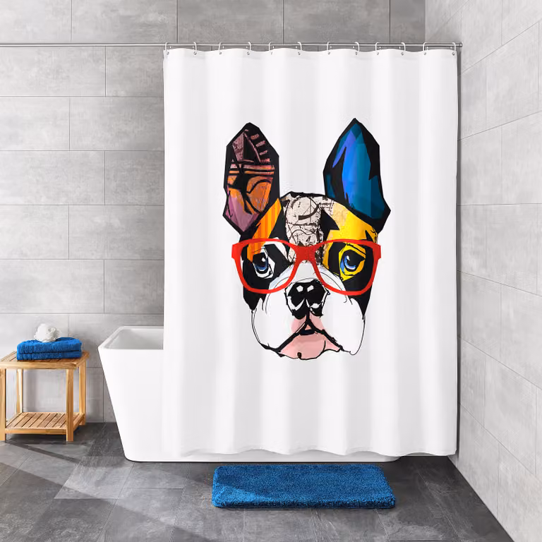home24 Douchegordijn TXT Henry polyester meerkleurig B: 180 cm, H: 200 cm