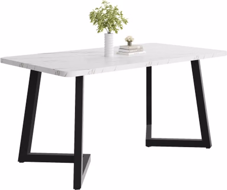 Rechthoekige eettafel met marmeren patroon voor de woonkamer of keuken, zwart en wit, B/D/H: 117 x 68 x 75 cm