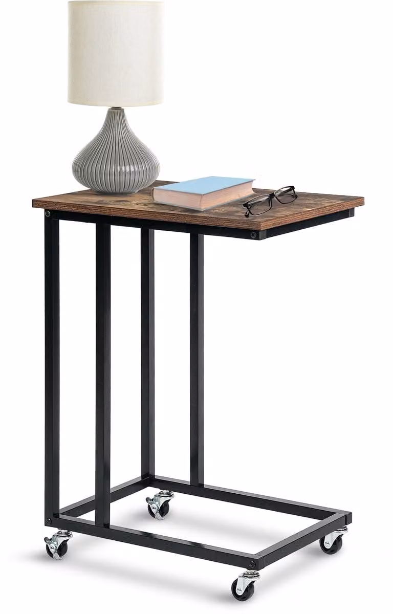 IvoQ Bijzettafel op wieltjes – Industrieel – Rustiek Bruin – B: 50 cm, D: 35 cm, H: 67 cm