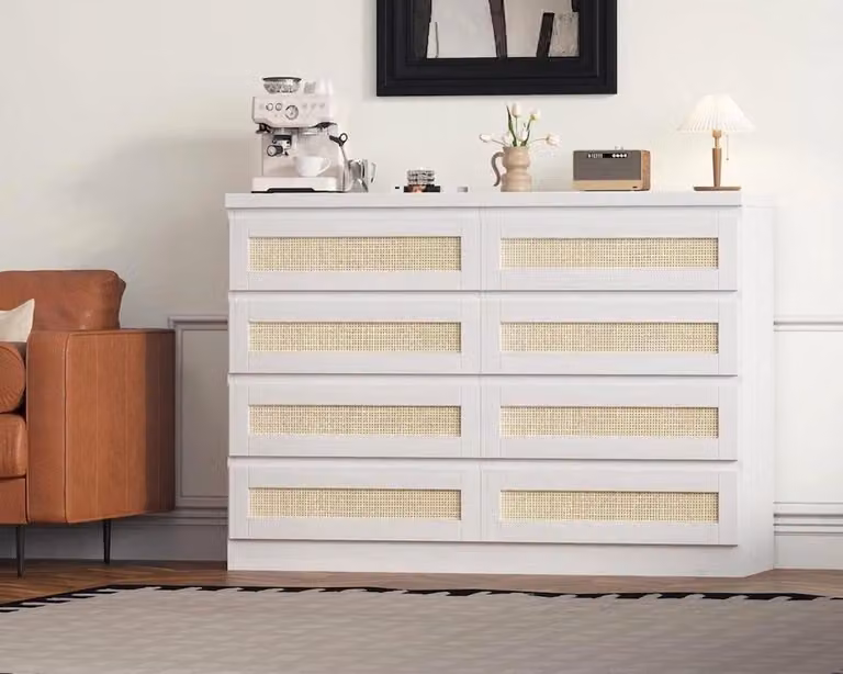 Triumpunpre Ladekast met 8 laden in landelijke stijl voor de woonkamer, slaapkamer of hal, Hoogte: 119 cm