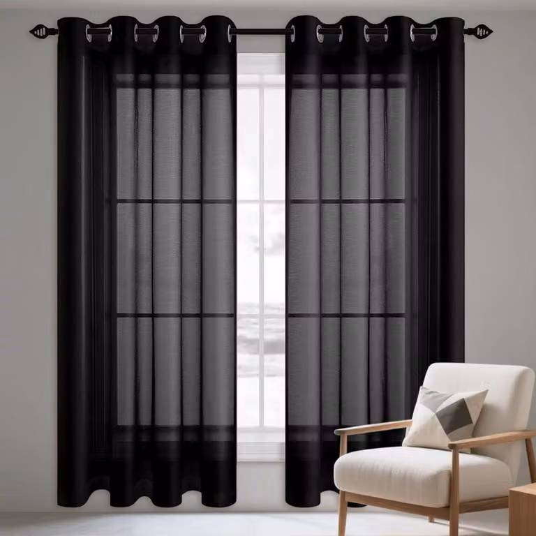Zwart Vitrage Paneel Voile Gordijn voor Woonkamer Decoratie - Licht Filterend - Breedte: 140 cm, Hoogte: 305 cm