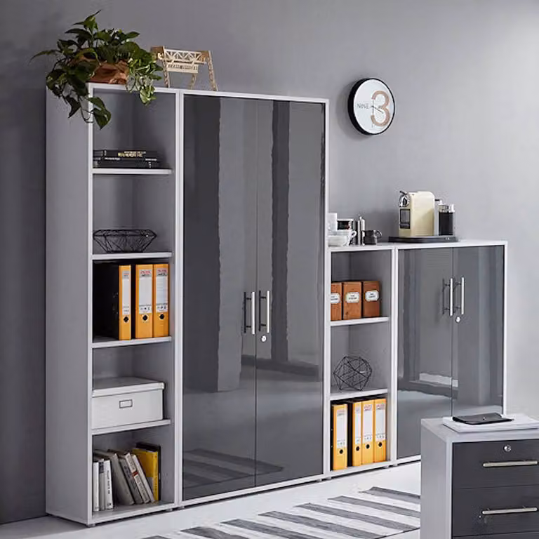 home24 Kastenset 4-delig modern wit/lichtgrijs/hoogglans antraciet B/D/H: 85 x 33 x 186 cm