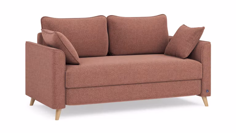 BRUNO slaapbank in hazelnoot rood bruin met massief hout en boxspringcomfort, Breedte: 140 cm