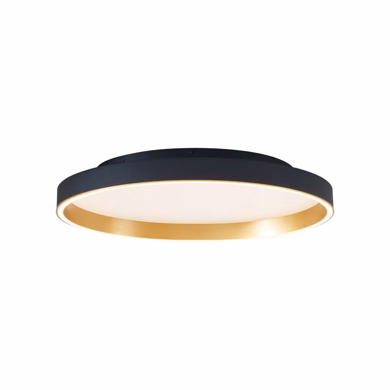 Qazqa Design plafondlamp zwart met goud, ronde LED lamp met warm wit licht, diameter: 60 cm