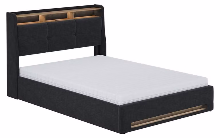 Vitalispa Christin Gestoffeerd bed Antraciet/Eiken, 140x200 cm, inclusief matras, LED-verlichting en USB-aansluiting