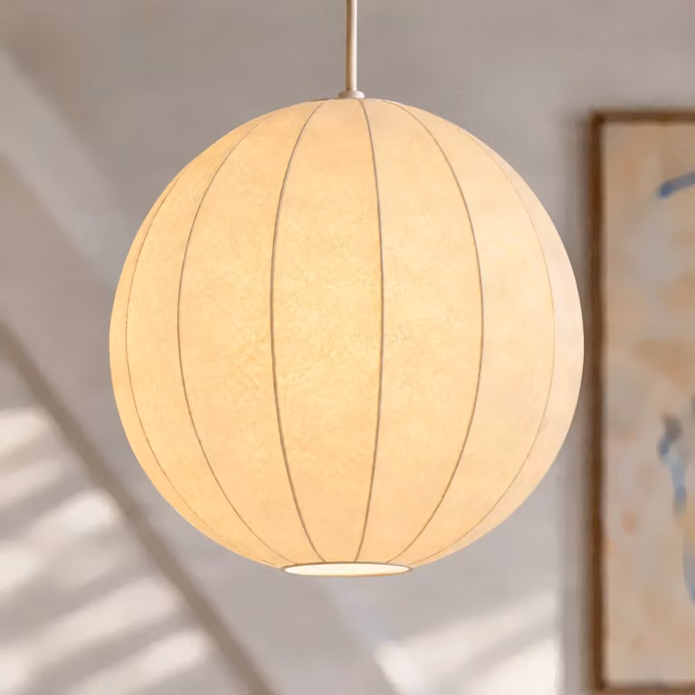 Nola Elovie Scandinavische hanglamp met natuurkleurige stoffen kap voor woonkamer, eetkamer of slaapkamer