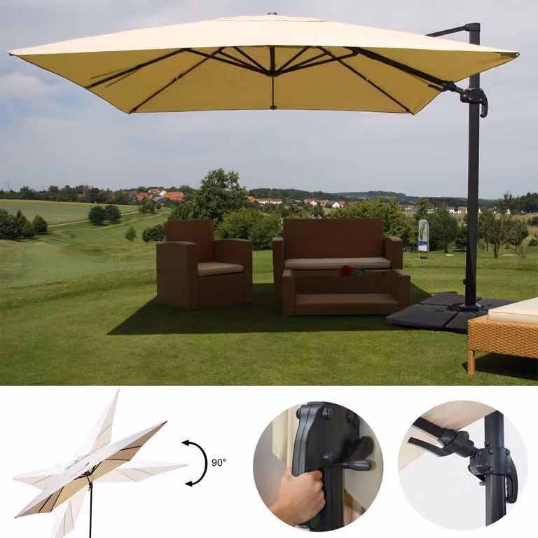 Mendler Gastronomie-scherm met pergola model HWC-A96, crème, 3x4 meter (diameter 5 meter)