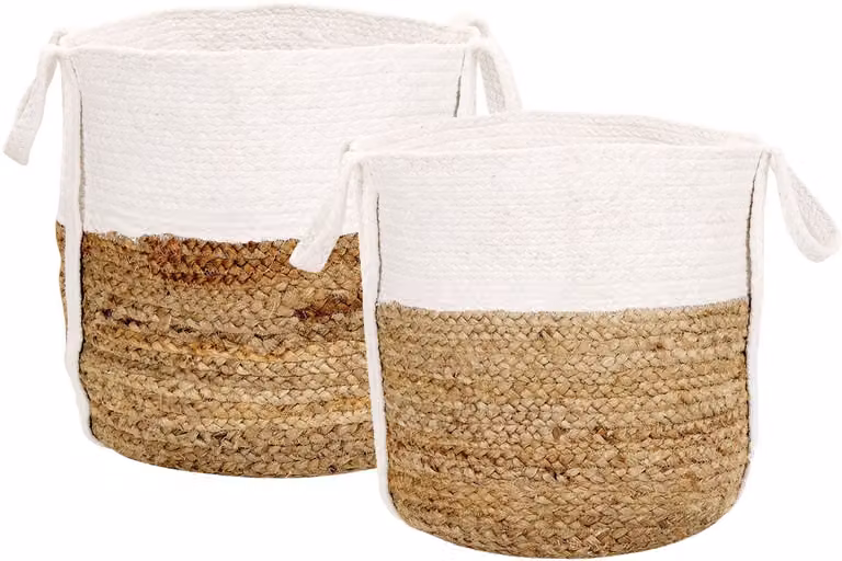 Beliani Sonipat Opbergmand met handvatten, geweven jute en katoen, beige/wit
