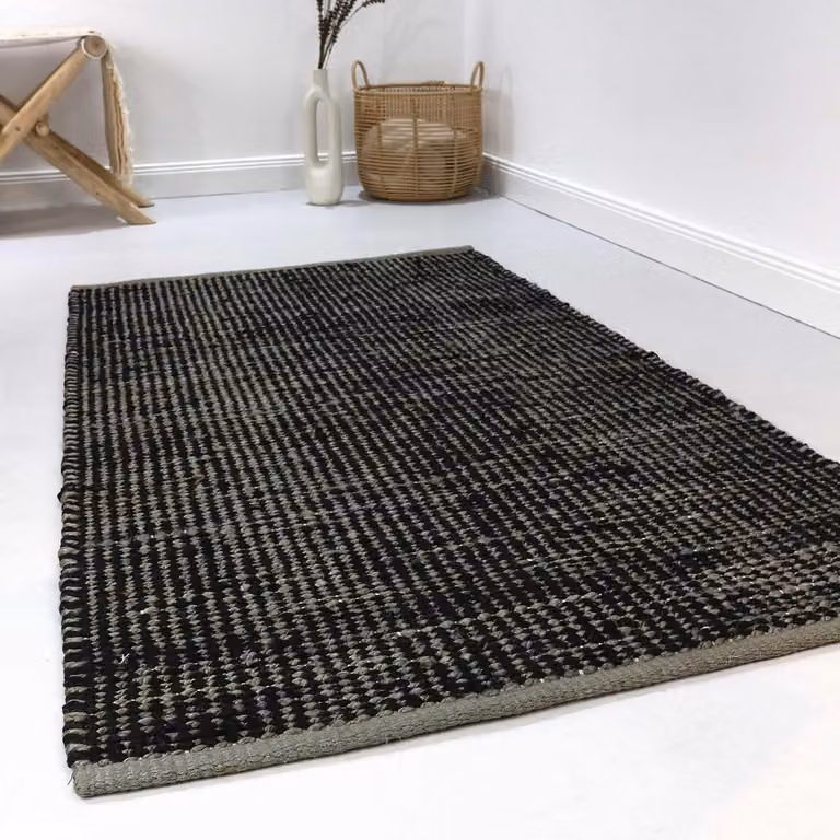 GOBI Esprit Kilim Vloermat - Modern Tapijt van Nieuwe Wol en Jute - Zwart - 130 x 190 cm