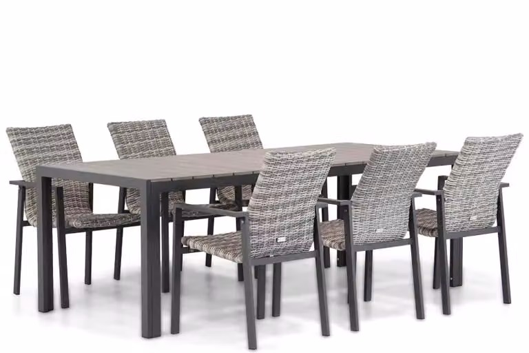 Lifestyle Garden Furniture Upton/Young eettafelset voor 8 personen, grijs, aluminium en rattan