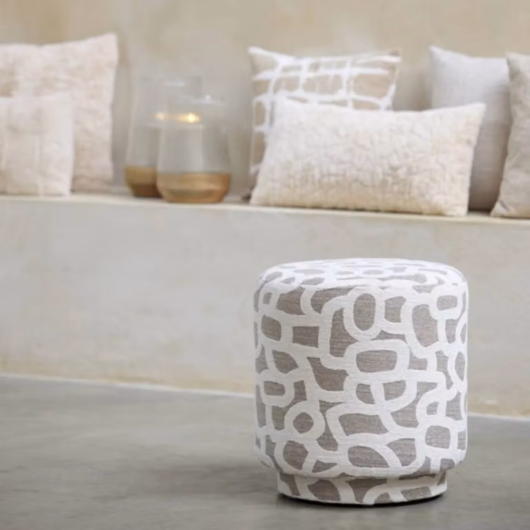 Light & Living Poef Davonte Taupe/Beige Rond B: 40 cm, H: 44 cm