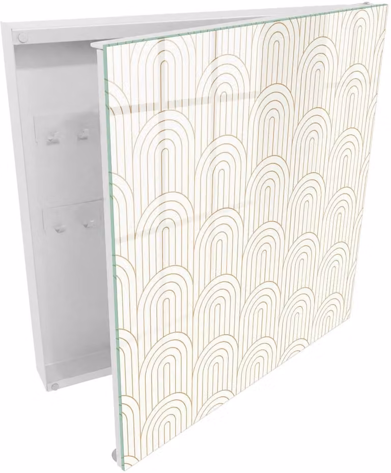 Tulup Sleutelkast Geometrische Bogen - Wit - B/D/H: 30 x 30 x 5 cm - Modern sleutelbox met 50 haken en rechtsopenend interieur