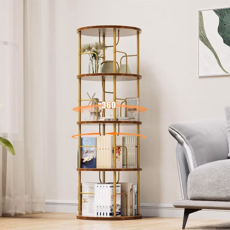 Draaibare Boekenkast met 4 Verstelbare Niveaus - Staand Rek voor de Woonkamer, Slaapkamer of Home Office - B/D/H: 45 x 45 x 129 cm