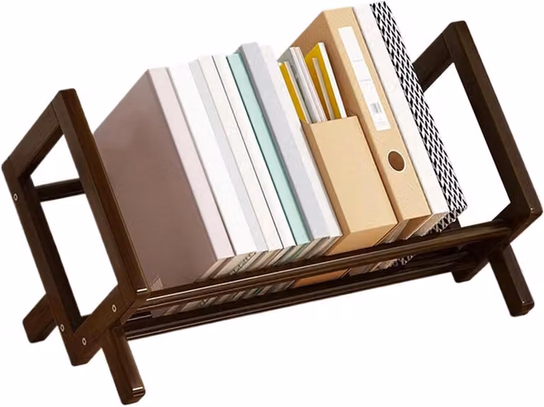 Ruimtebesparend Bureau met Boekenkast voor Thuiswerkplek - Donkerbruin - B: 33 cm, D: 24.5 cm, H: 21 cm
