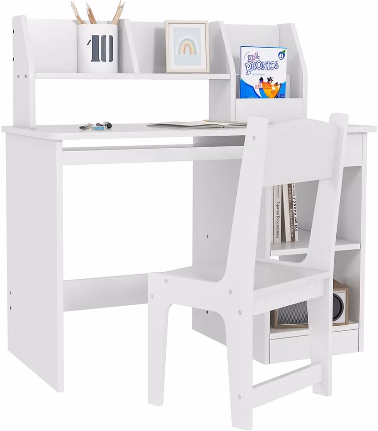 ZONEKIZ Kinderbureau met stoel - Wit MDF - B/D/H: 90 x 45 x 90 cm
