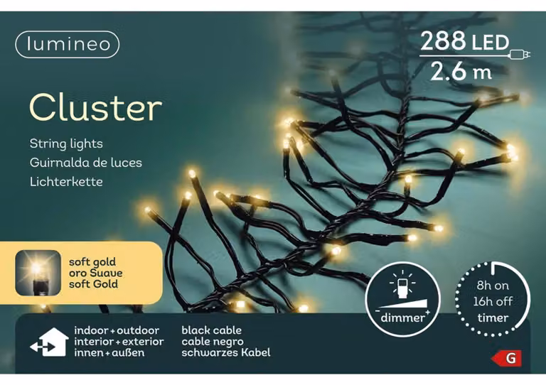 Lumineo Led cluster 2.6 meter 288 LED zwart/soft gold
