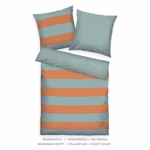Tom Tailor Beddengoed Bold Stripes Warm Coral & Fresh Sage, 100% katoen/renforcé, met omkeerbaar motief en knoopsluiting, B/D/H: 155 x 220 cm + 80 x 80 cm