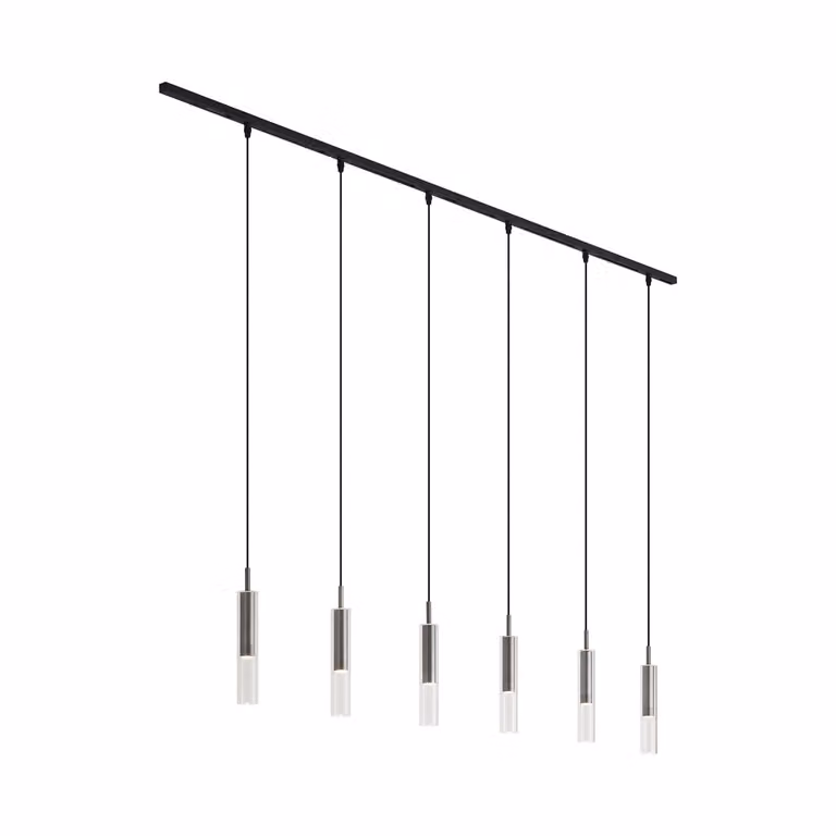 Qazqa Modern railsysteem zwart met 6 gunmetal hanglampen 1-fase
