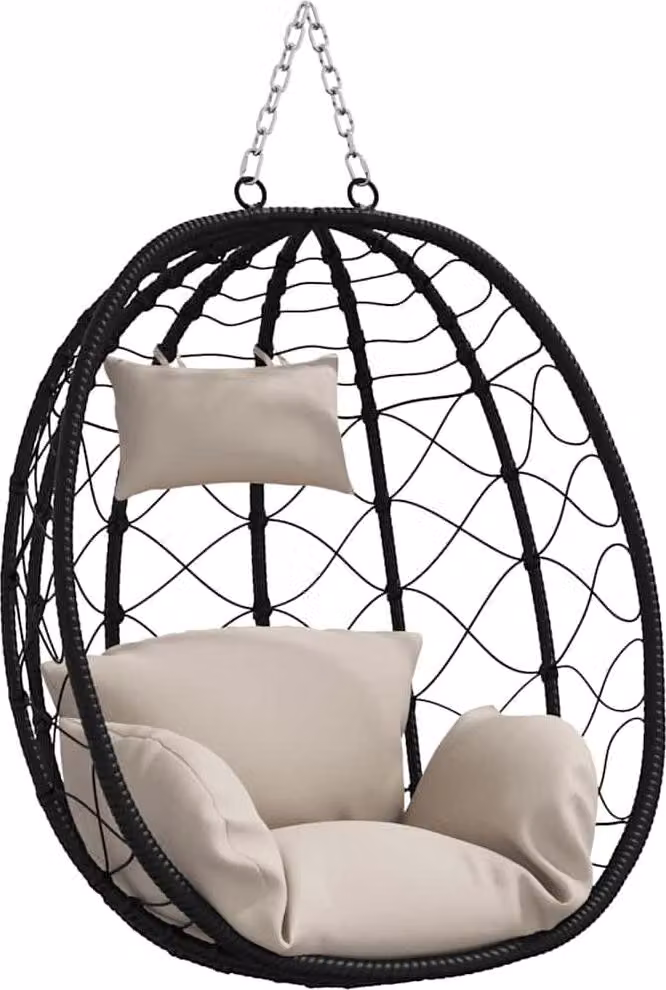 vidaXL Hangstoel in de vorm van een ei, polyrotan, taupe, B/D/H: 91,5 x 54,5 x 107 cm