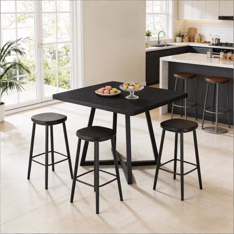 MEUNIQ Vierkante eettafel industrieel met zwart MDF blad en metalen frame, B/D/H: 80 x 80 x 75 cm