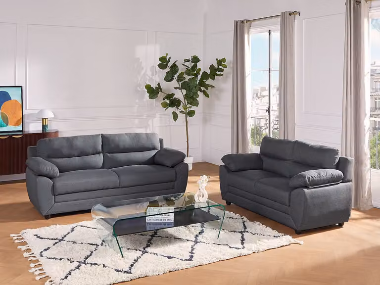 Vente-unique Tweezitsbank MANOA van stof - Antraciet - B/D/H: 155 x 82 x 88 cm