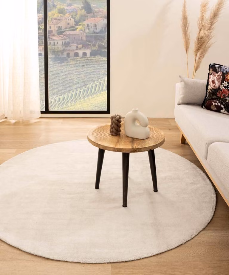 Paon Brillant Viscose Vloerkleed Rond - Glamour Wit