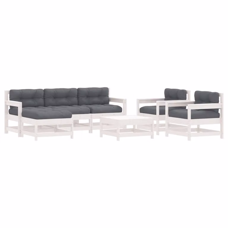 vidaXL 7-delige loungeset voor de tuin met kussens, wit, massief hout, rustiek