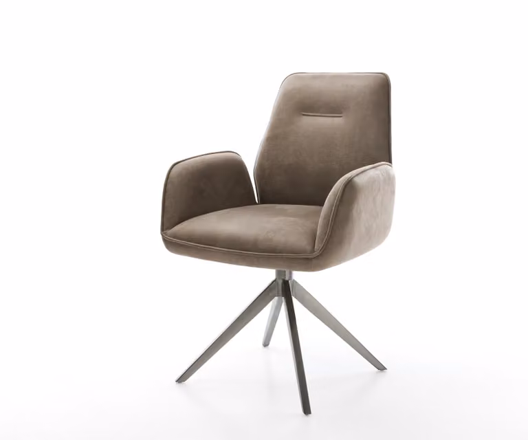 DELIFE Draaistoel met armleuningen, Microvezel, Grijs/Beige, 360 graden draaibaar