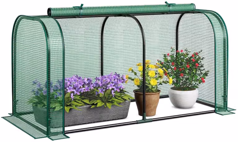 Famanu 2-in-1 mini-broeikas met PE-afdekking en metalen frame voor verhoogde bedden, groen, B/D/H: 118 x 55 x 60 cm