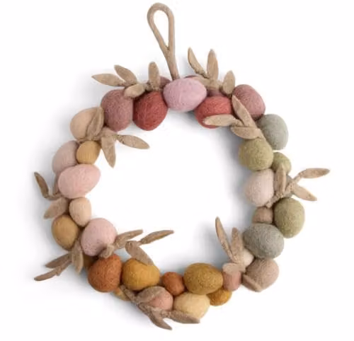 Gry & Sif Handgemaakte Pastelkleurige Paaskrans met Vilt Paaseieren, Diameter: 26 cm