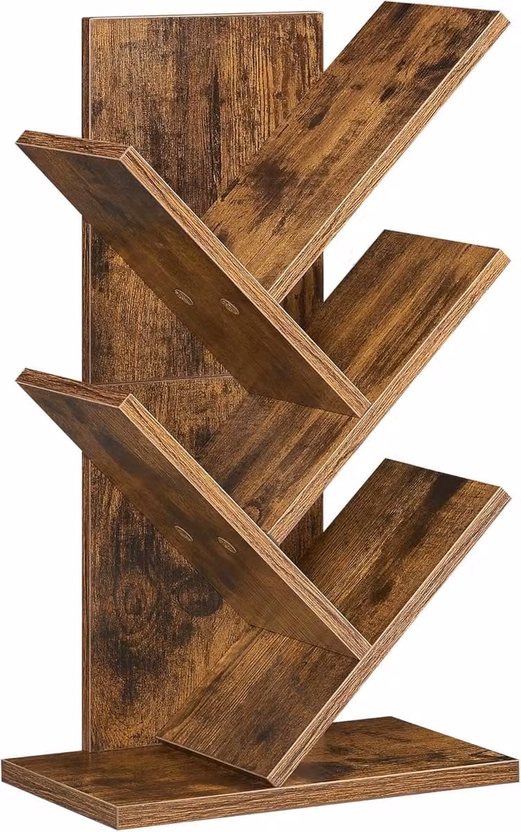 VASAGLE Boekenkast in boomvorm, staande hoekplank met 5 niveaus, vintage bruin, LBC183X01