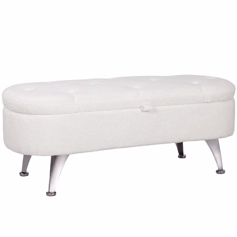 HOMCOM Opbergbank Wit met metalen poten en dikke zitkussens, B/D/H: 110 x 40 x 45 cm