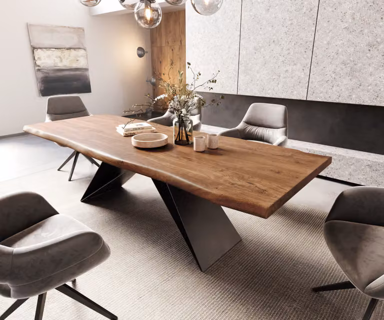 DELIFE Eettafel Edge XL Acacia Bruin met Live-Edge en Zwart V-frame Staal B/D/H: 260 x 100 cm