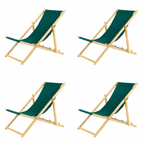 BAS Set van 4 inklapbare houten ligstoelen, groen