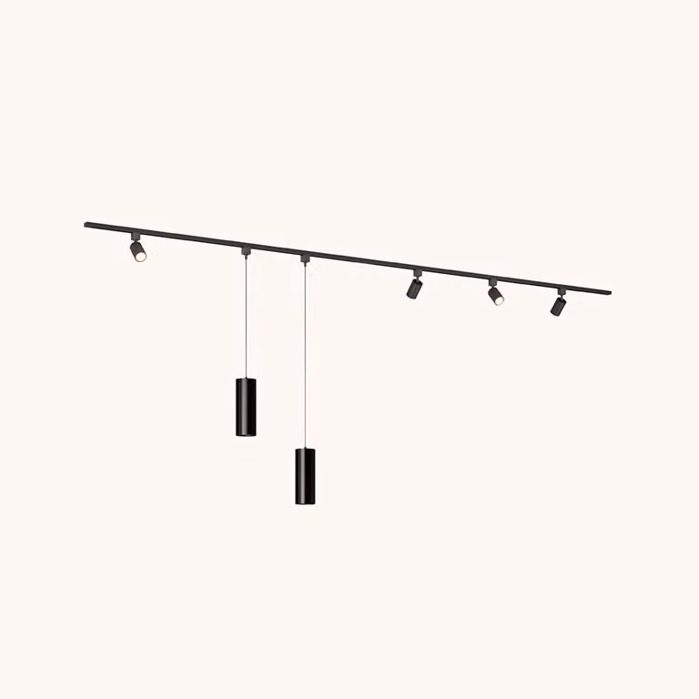 LUSENZ Railverlichting Pakket Taros/Belano(L) - Recht - 2x 1,5 m rail - 4 railspots - 2 hanglampen - Incl. 2700K GU10 - IP20 - Modulair - 230V - Zwart