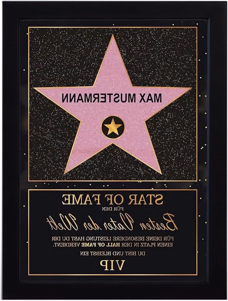 Gepersonaliseerd Hollywood Ster Onderscheiding Certificaat met Naam - DIN A4 - Zwart