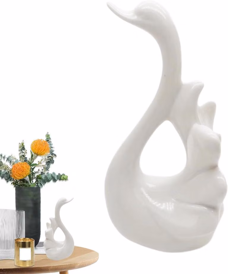 Wit Keramisch Dierenbeeldje Decoratie met Verfijnd Glazuur, Lengte: 12 cm