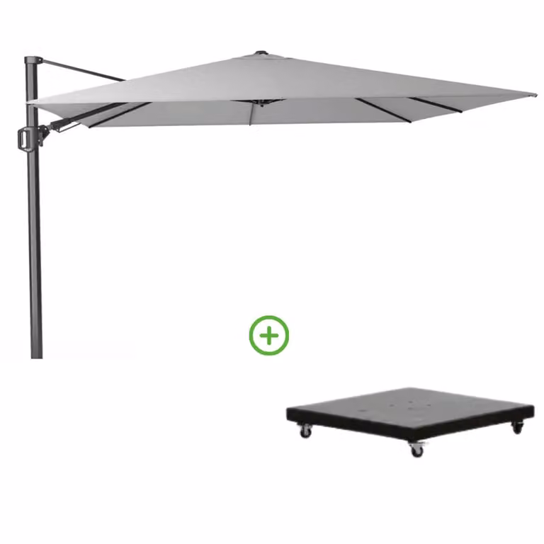 Platinum Challenger T² zweefparasol met Monza parasolvoet 90kg - Lichtgrijs - B: 350 cm, D: 260 cm