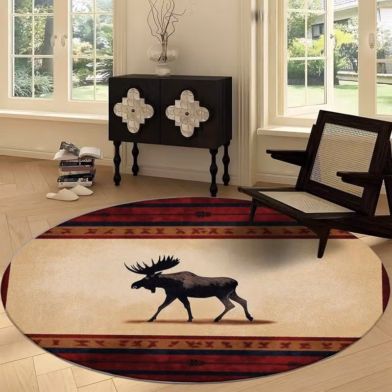 Rond Vloerkleed in Flanellen Materiaal met Landelijke Stijl voor Woonkamer of Slaapkamer - Diameter: 100 cm