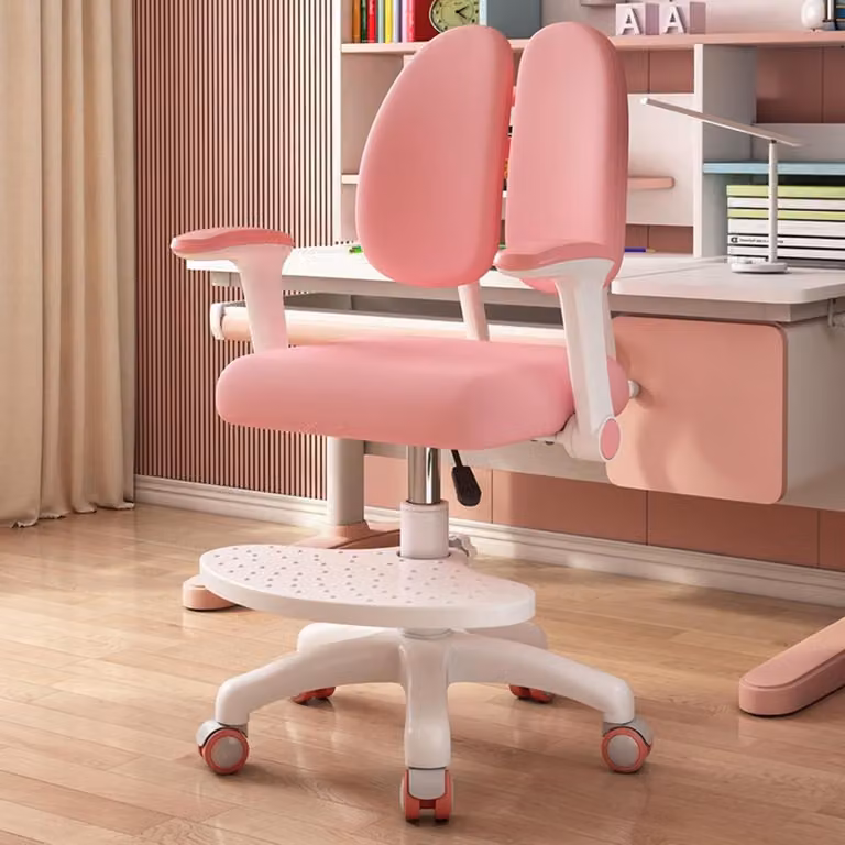 Roze Kinderbureau Stoel met Dubbele Rugsteun voor Studie en Huiswerk, Hoogte: 99 cm