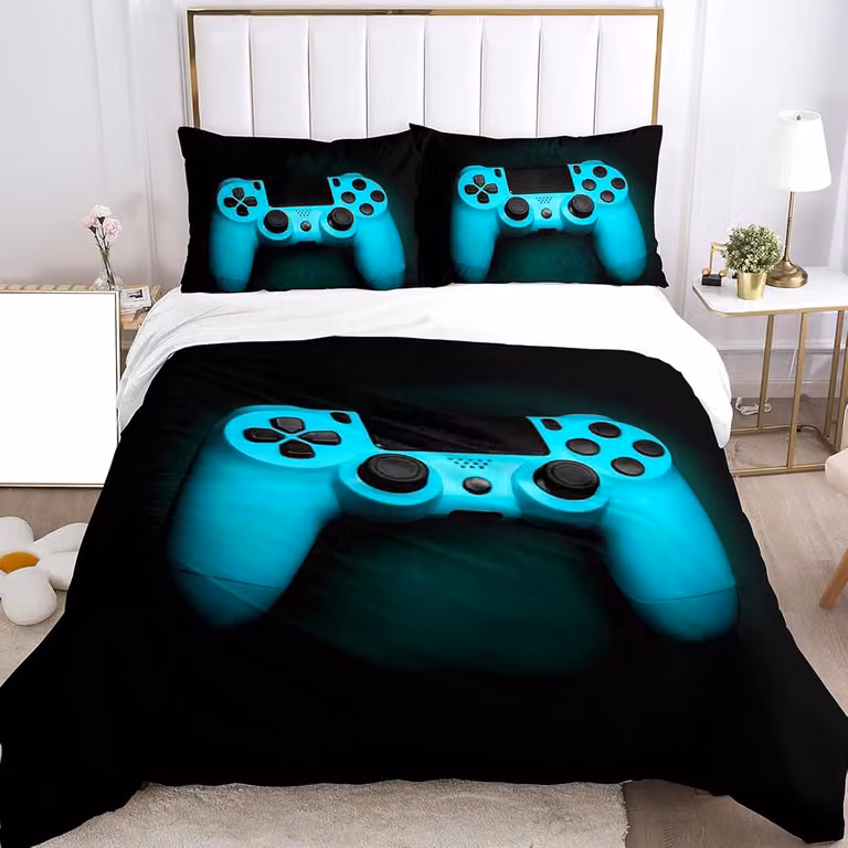 Blauw Kinder Dekbedovertrek Set met Gamepad Print, 135 x 200 cm