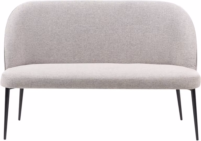 Osby 2-zits eetkamerbank met zwarte metalen poten, lichtgrijs polyester