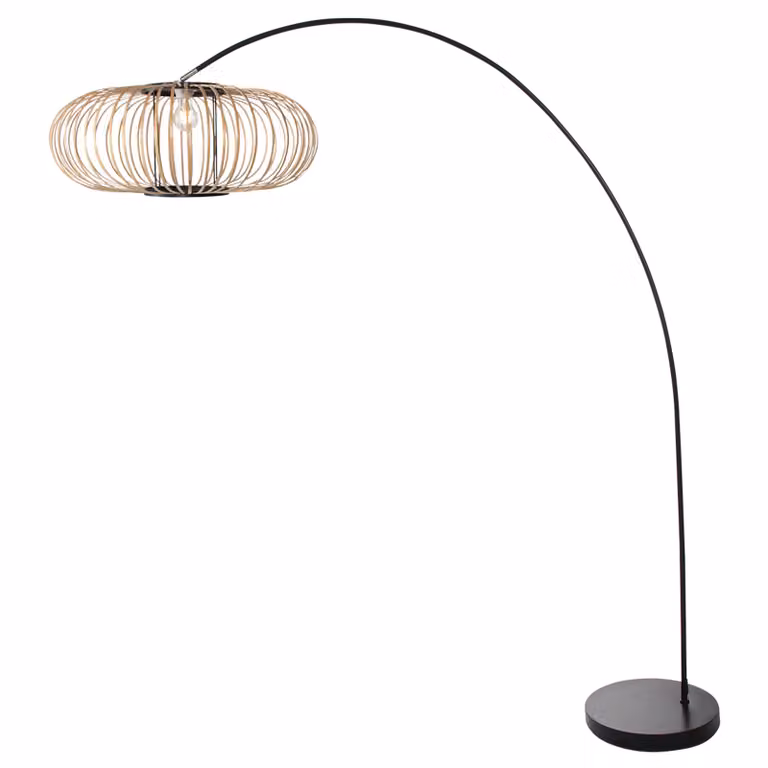 Steinhauer Solva Booglamp beige met bamboe kap B: 60 cm, H: 185 cm
