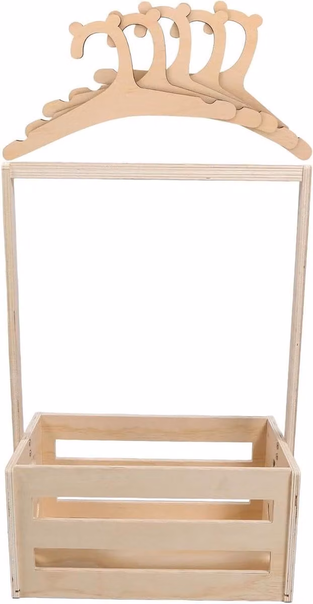 Beige Opbergkrat voor Babykamer met Handvat van Bamboe en Hout - 33 cm