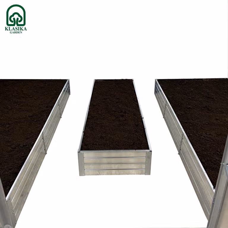 Set verhoogde plantbakken voor een kas van 3x6 m, verzinkt metaal, Klasika Greenhouses