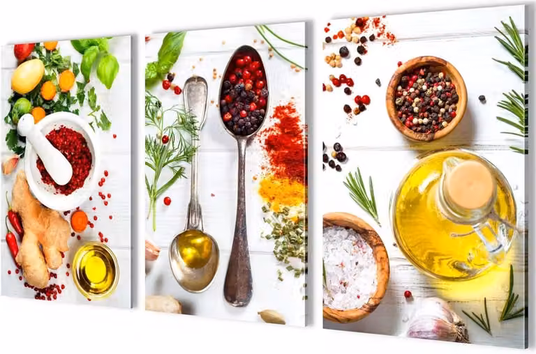 Set van 3 Canvas Schilderijen voor de Keuken met Specerijen Motief - Wanddecoratie 40 x 60 cm